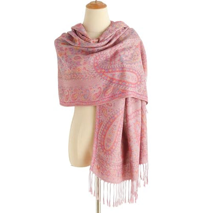 Paisley Pashmina Rave Shawl Scarf-Women's Reversible Ethnic Jacquard Pashmina Wraps for Travel - color: C#.rose Pink