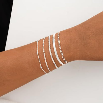 BERISO Gold Bracelets for Women, Elegant Adjustable 14K Gold Plated Bracelet for Women, Trendy Minimalist Dainty Gold Bracelet for Everyday Wear - style: 5layer B0048-SL
