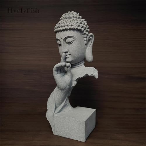 livelyfish Meditating Buddha Statue Zen Garden Statues Sandstone Thinker Buddha Sculpture Figurine for Fish Tank Aquarium Home Decorations, Gift (Large) - size: Large