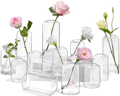 ZENS Bud Vases in Bulk Set of 12, Modern Small Glass Vases for Flower Clear Bud Vases for Wedding Centerpiece, Blown Thicker Small Vase for Flowers, Wedding Party Decorative, Home Bathroom Decor - color: Transparent, size: 12pcs