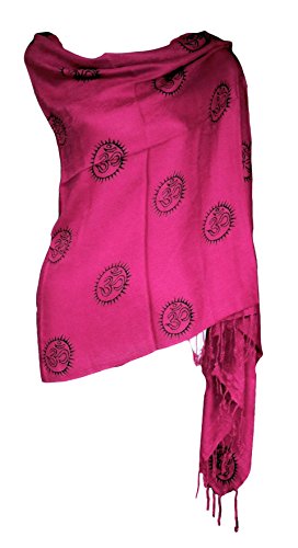 Jacquard Indian Printed Om Mantra Sun Shawl (Fuchsia)