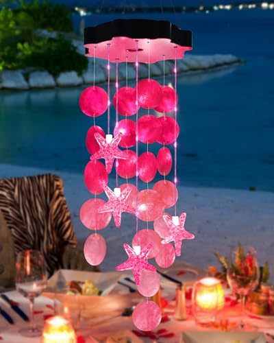 Toodour Solar Wind Chimes for Outside, Shells Light Gifts for Mom Grandma Women Wife Girls, Waterproof Solar Outdoor Decorative Mobile Light for Holiday Garden Porch Yard Outdoor Decor (Pink)