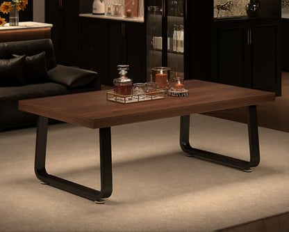 HSH Rustic Walnut Coffee Table, Modern Center Table, Rectangle Industrial Living Room Coffee Table, Simple Farmhouse Wood and Metal Tea Table for Home Bedroom Office, Walnut, 47 in - color: Walnut, size: 47 inch