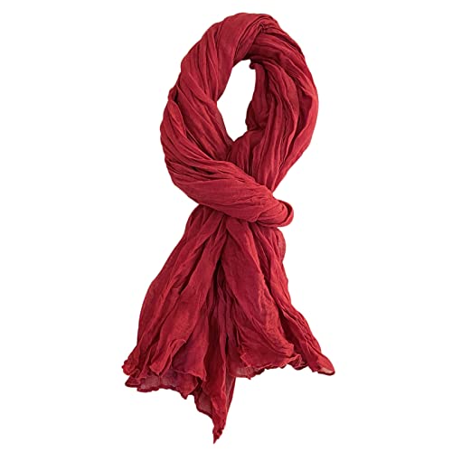 Summer Cotton Blend Crinkle Vintage Soft Scarf Fashion Solid Scarf Wrap Shawl - color: Red