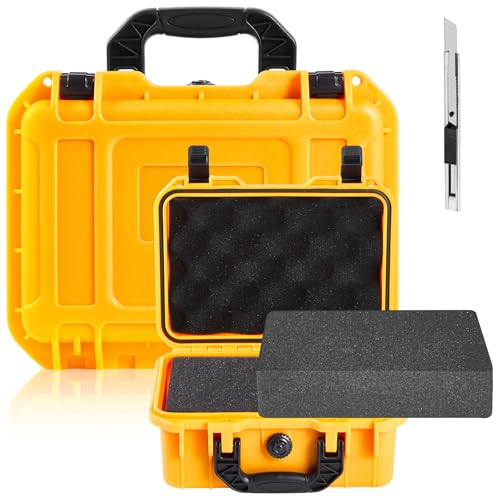 Relaxweex 1 Pcs Waterproof Hard Case with DIY Customizable Foam Insert Portable Protective Case with Knife for Camera Drones Equipments Tools Test Instruments(Yellow,8.5 x 6.5 x 3.7 Inch) - color: Yellow, size: 8.5 x 6.5 x 3.7 Inch