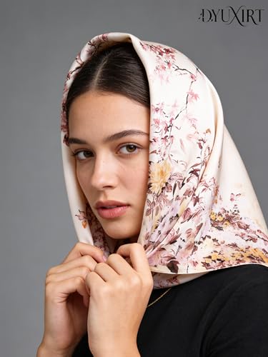 100% Mulberry Silk Oversized Women’s Sun-Shielding Shawl Formal Evening Neckwear Featherlight Airy - color: N1-blossom Silk Scarf（69" X 21"inch）