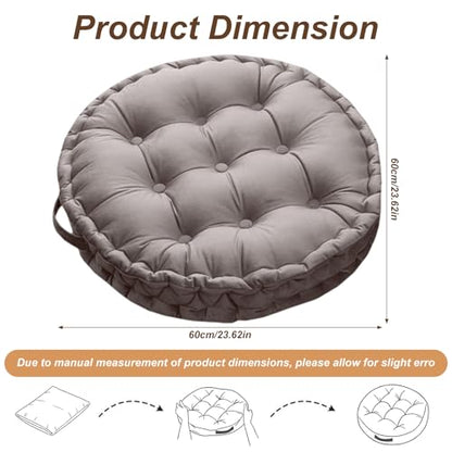 Meditation Floor Pillow, 23.6" Round Thick Cushion with Handle, Velvet Floor Cushion Seat Cushion for Yoga Living Room Tatami, Meditation Cushion for Adults, Light Gray