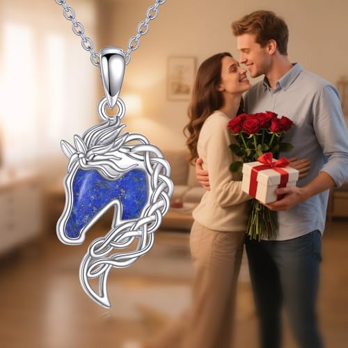 Animal Necklace 925 Sterling Silver Pendant Jewelry Gift for Women Animal Lover - style: Horse-lapis lazuli