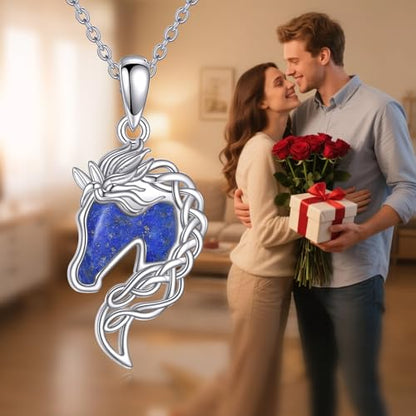 Animal Necklace 925 Sterling Silver Pendant Jewelry Gift for Women Animal Lover - style: Horse-lapis lazuli