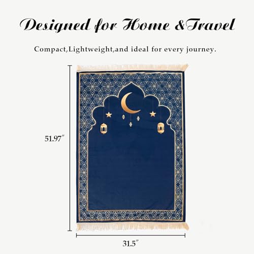 Muslim Prayer Mat 2-in-1 Travel Rug with Removable Washable Cover, Thick Foam Janamaz Sajadah, Minimalist Star & Moon Islamic Design, Non-Slip, 31.5"x47.2" - color: Green