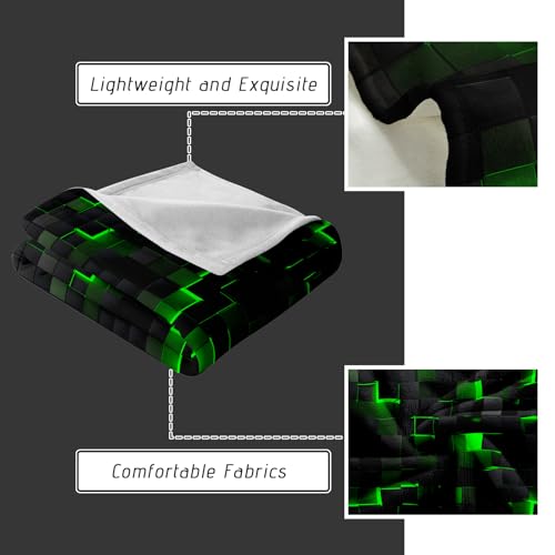 Lightweight Fleece Blanket,Super Soft Cozy Fluffy Plush Geometric Green Black Abstract Ombre Print Throw Blanket for Couch, Sofa, Bed 47"x59" - color: Geometric Green Black