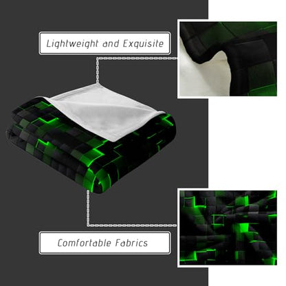 Lightweight Fleece Blanket,Super Soft Cozy Fluffy Plush Geometric Green Black Abstract Ombre Print Throw Blanket for Couch, Sofa, Bed 47"x59" - color: Geometric Green Black