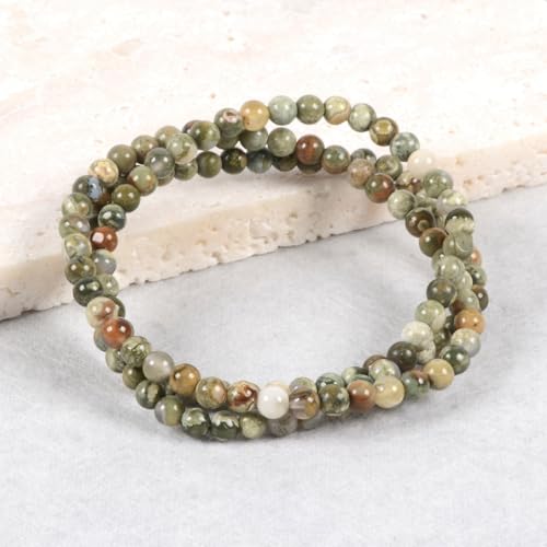 Justinstones Gem Semi Precious Gemstone 3pcs 4mm Round Beads Stretch Bracelet 6.5 Inch Unisex - color: Rhyolite Jasper