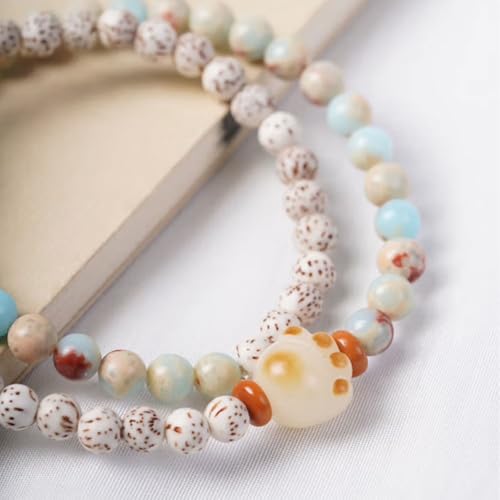 Natural Star Moon Bodhi Bracelet for Women Men Double-loop Winding Star Moon Bead Bracelet Meditatioon Healing Anxiety Relief Energy Buddha Bead Bracelets Birthday Gift - color: Bodhi 72