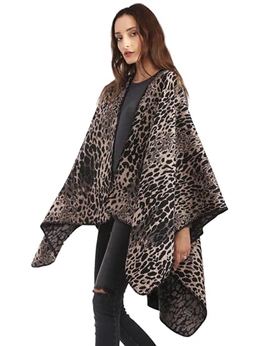 MissShorthair Women's Printed Shawl Wrap Fashionable Open Front Poncho Cape, Gift for Women - color: B-leopard