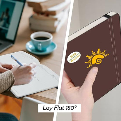 Lined Journal Notebook - A5 Hardcover Faux Leather Journals | - Journaling Notebook for Women Men | 240 Pages Ruled Notebooks Writing Travel Business Work Journal | Great Gift for Graduates and Teachers (Brown)