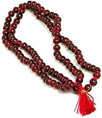 Rudraksh Mala, Natural Himalayan Genuine Original Rudraksha Rosary - style: Red Sandalwood Jaap mala 7-8MM