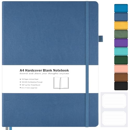 Blank Notebook, Hardcover Sketch Book, 8.5" x 11" Large Blank Journal, No Bleed Thick Paper Sketchbook for Drawing Art, Unlined Notebook Journal for Women Men, A4 Leather Sketchbook, Lay Flat, Navy - color: Navy