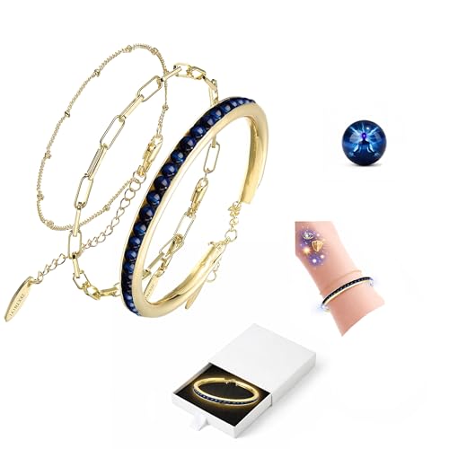 Intentional Healing Stones Bracelet for Women, 3PCS Layered Set with Semi‑Precious Stone Beads, Inspirational Jewelry for Calm Rituals & Emotional Balance - style: Hawk' s Eye - Wisdom & Calm