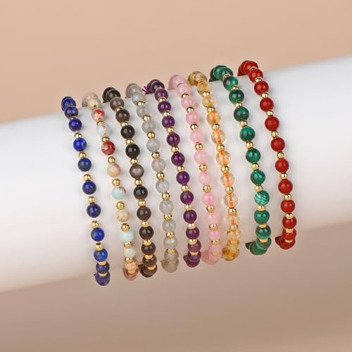 14k gold Handmade Healing Bracelet, Natural Gem Stone Crystal Elastic Gold Bracelet