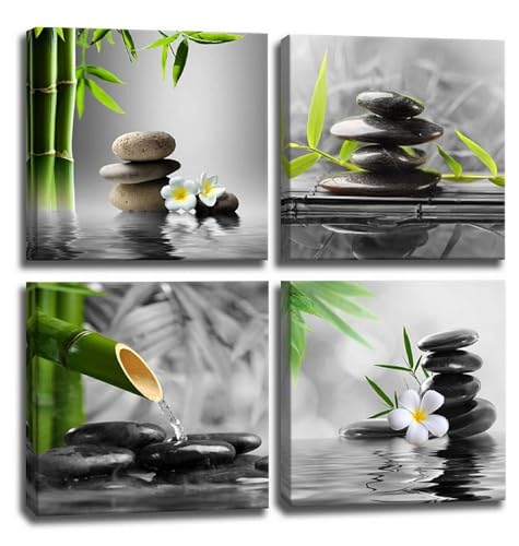 Yxbhhym Bathroom Wall Art Black and White Wall Decor Zen Artwork Buddha Green Canvas Prints Posters Spa Picture for Bedroom Living Room Decor Paintings Modern Office Decorations - color: AAzen, size: 12"L x 12"W x 4 pcs
