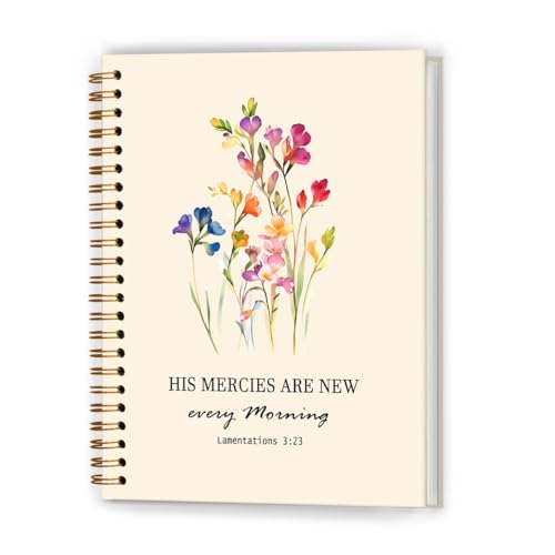 Floral Christian Notebook, His Mercies Are New Every Morning Bible Journal, Prayer Journal for Woman, Church Notes Notebook, Religious Scripture Hardcover Spiral Notebooks, 5.5x8.3 Inch - color: Color_16