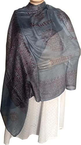KVR Hindu Pooja Religious Cotton Indian prayer scarf with OM Krishna Ganesha Shiva Nataraja yoga spiritual auspicious prints - color: Grey-natraja-2