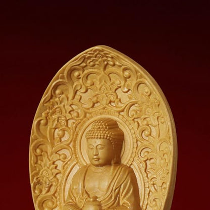 Ulalaza Boxwood Buddha Statue Solid Wood Carvings Carved Locker Box Sculpture Decoration - color: S1-yellow