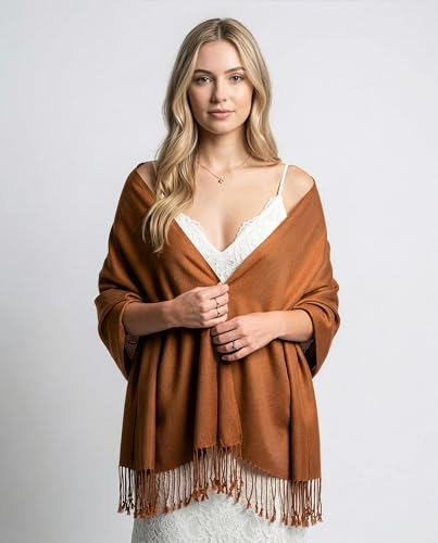 Achillea Lightweight Pashmina Scarf for Women – Soft Silky Shawl Wrap for Evening Dresses, Bridesmaids & Everyday Wear - color: Copper