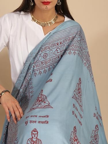 Exotic India Women's Prayer Polycotton Shawl of Gautam Buddha | Religious Buddha Print Soft Weave Stole, Chunni For Girl