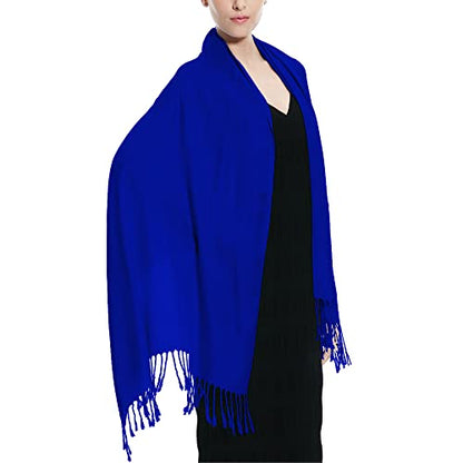 Glory Max Women Large Soft Silky Pashmina Shawl Wrap Scarf in Plain Solid Colors - color: Royal Blue