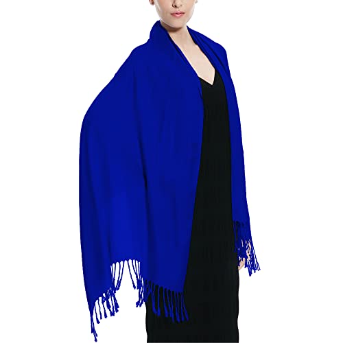 Glory Max Women Large Soft Silky Pashmina Shawl Wrap Scarf in Plain Solid Colors - color: Royal Blue