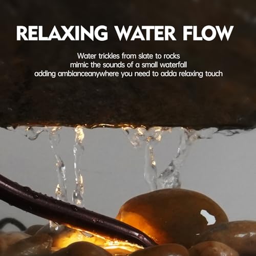 Indoor Tabletop Waterfall Moon Fountain, Home Décor Soothing Rain Sound Meditation Relaxing Fountains, Nature Slate Water Feature with Light for Room Office Desktop Decoration-13 Tall - size: Moon Fountain