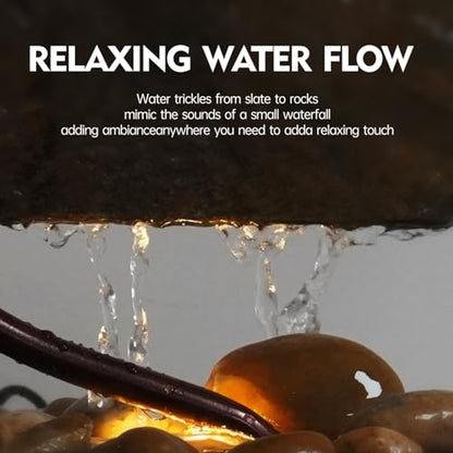 Indoor Tabletop Waterfall Moon Fountain, Home Décor Soothing Rain Sound Meditation Relaxing Fountains, Nature Slate Water Feature with Light for Room Office Desktop Decoration-13 Tall - size: Moon Fountain