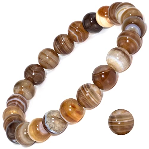8mm Natural Gemstone Stretch Bracelet, Handmade Unisex Crystal Bracelets for Meditation, Yoga, Spiritual Healing & Positive Energy - color: Botswana Agate