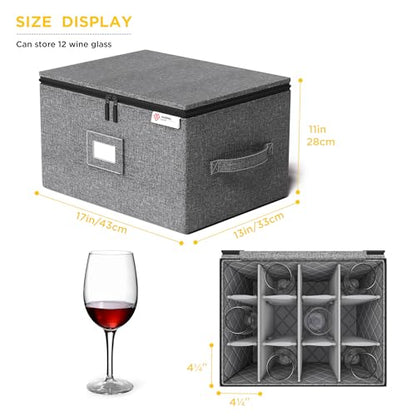 Wine Glass Storage Box with Dividers,Hard Shell and Stackable Stemware Storage Containers with Sturdy Handle for Glassware Crystal Storage and Transport,Grey,Holds 12 - style: 1 Pack Wine Glass Storage