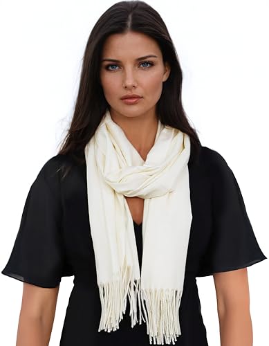 Ocomfly 100% Pashmina Scarf for Women - Premium Womens Scarves - Gift Boxed - Shawls or Wraps - Ultra Soft and Warm - color: Creamy White