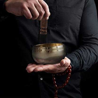 REGIS Tibetan Singing Bowl Set ， Mindfulness, and Stress Relief zen decor，Bowl Handcrafted in Nepal for Healing and Mindfulness (gold, 4 inch)