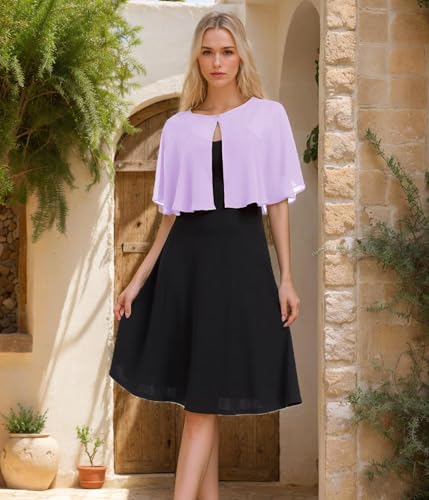 TONGFANTFL Women's Soft Chiffon Capelets Shawls and Wraps for Evening Wedding Cape Bole Cover Up - color: Lilac