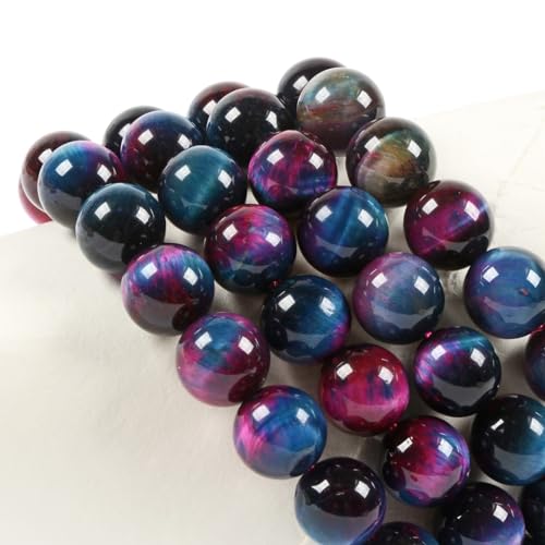 Justinstones Gem Semi Precious Gemstone 10mm Round Beads Stretch Bracelet 7 Inch Unisex - color: Dyed Rose Blue Green Tiger Eye