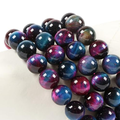 Justinstones Gem Semi Precious Gemstone 10mm Round Beads Stretch Bracelet 7 Inch Unisex - color: Dyed Rose Blue Green Tiger Eye