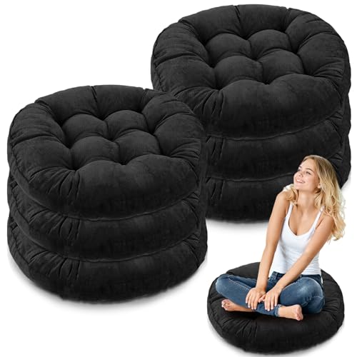 Jerify Floor Pillow Cushions Large Round Square Large Meditation Floor Pillow for Classroom Adult Meditation Picnic Party Seating Learning Daycare School(Round,Black,6 Pcs) - color: Black, size: Round