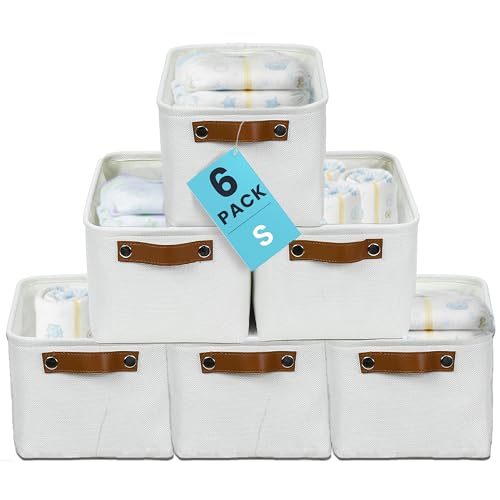 OrganiHaus 12x8in Canvas Storage Baskets 6 Pack | SMALL Fabric Bins for Shelves | Pantry & Bathroom Organizer | Full Off-White - color: Full Off-White, size: Small - 6pc