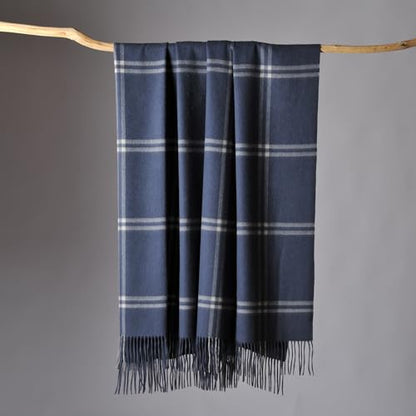 CUDDLE DREAMS Premium Cashmere Throw Blanket with Fringe, Luxuriously Soft (Plaid Blue) - color: Plaid Blue