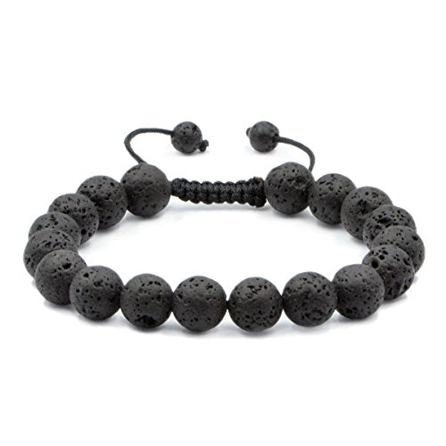 AD Beads Natural 10mm Gemstone Bracelets Healing Power Crystal Macrame Adjustable 7-9 Inch - color: Black Lava