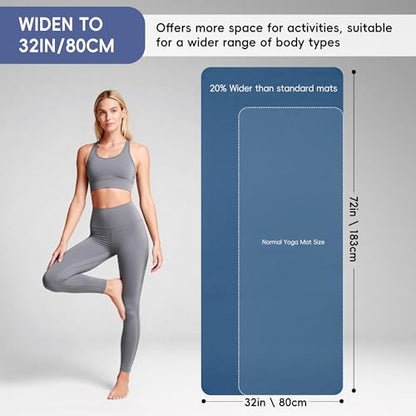 Extra Wide Yoga Mat 72" x 32", 6mm Non Slip TPE Exercise Mat with Carrying Strap, Large Workout Mat for Yoga, Pilates, Stretching, HIIT & Home Gym - color: Dark Blue