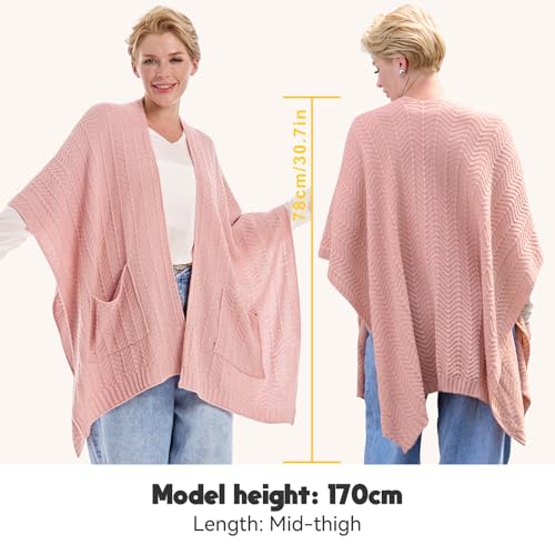 MissShorthair Knit Shawl Wraps for Women Boho Crochet Shawls Cape Open Front Cardigan - color: Wraps Pink
