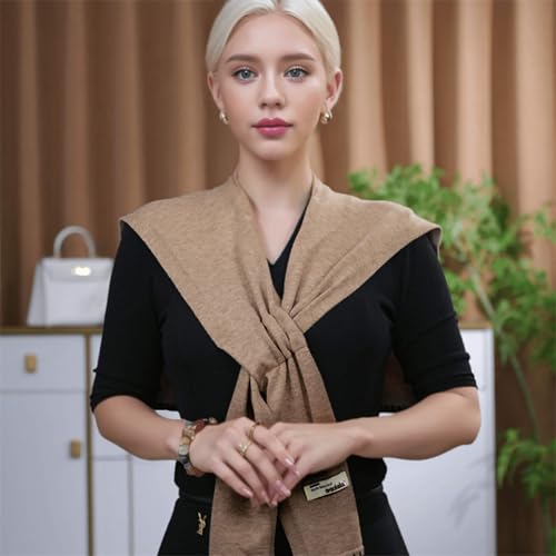 Sweater Shawl Wraps for Women Fashion Knitted Shoulder Shawls Ponchos Casual Sweaters Scarf Cape Wraps with Sleeves - color: 11 Wheat/Black Trim