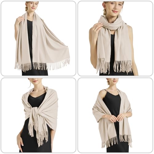 Ciormis Pashmina Scarf for Women, Soft Pashminas Shawls and Wraps for Evening Dresses, Wedding Bride Bridesmaid Shawls Scarf - color: Light Khaki