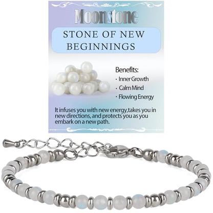 LPBeads Beaded Bracelets for Women Energy Gemstone Charm Jewelry Adjustable Bracelet Gifts for Mom, Daughter, Wife, Friends, Bestie - color: Moonstone